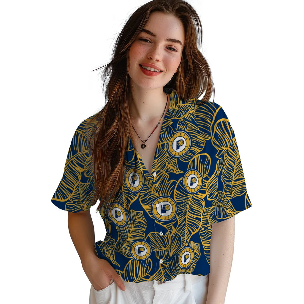Indiana Pacers Hawaiian Shirt - Leaf Outline | Hula Hawaiian Shirts