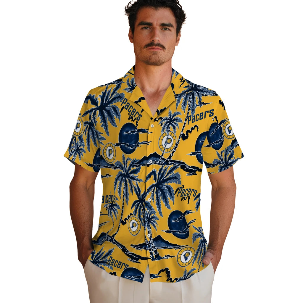 Indiana Pacers Hawaiian Shirt - Palm Sunset | Hula Hawaiian Shirts