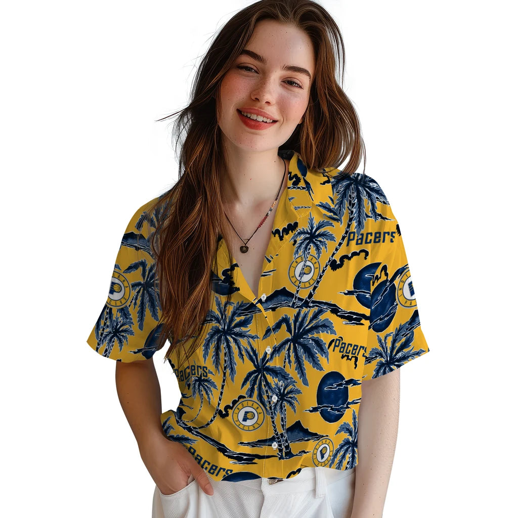 Indiana Pacers Hawaiian Shirt - Palm Sunset | Hula Hawaiian Shirts
