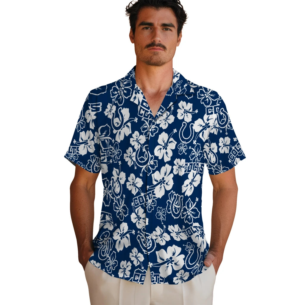 Indianapolis Colts Hawaiian Shirt - Hibiscus Flower Design | Hula Hawaiian Shirts
