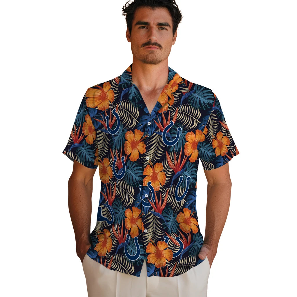 Indianapolis Colts Hawaiian Shirt - Hibiscus Foliage | Hula Hawaiian Shirts