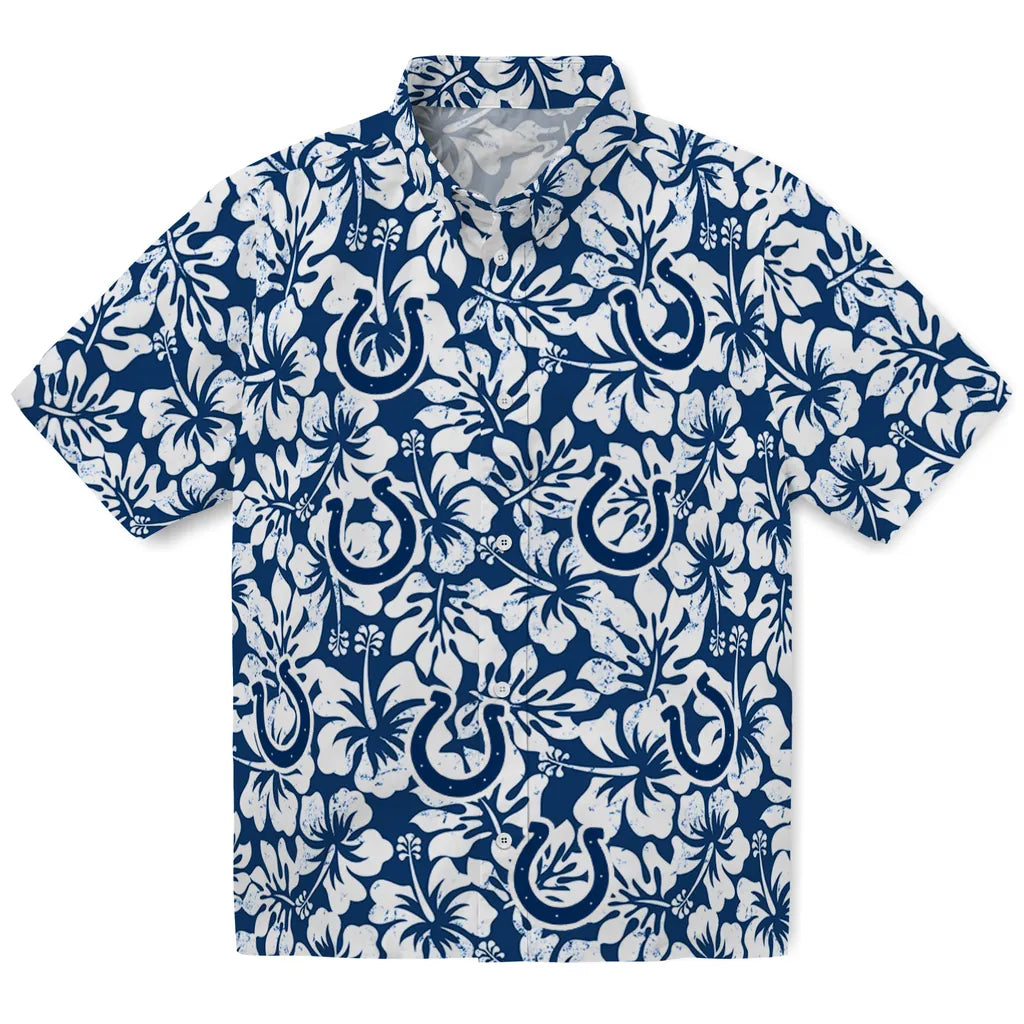 Indianapolis Colts Hawaiian Shirt - Hibiscus Motif | Hula Hawaiian Shirts
