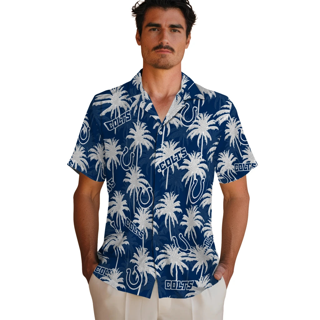 Indianapolis Colts Hawaiian Shirt - Palm Tree Motif | Hula Hawaiian Shirts