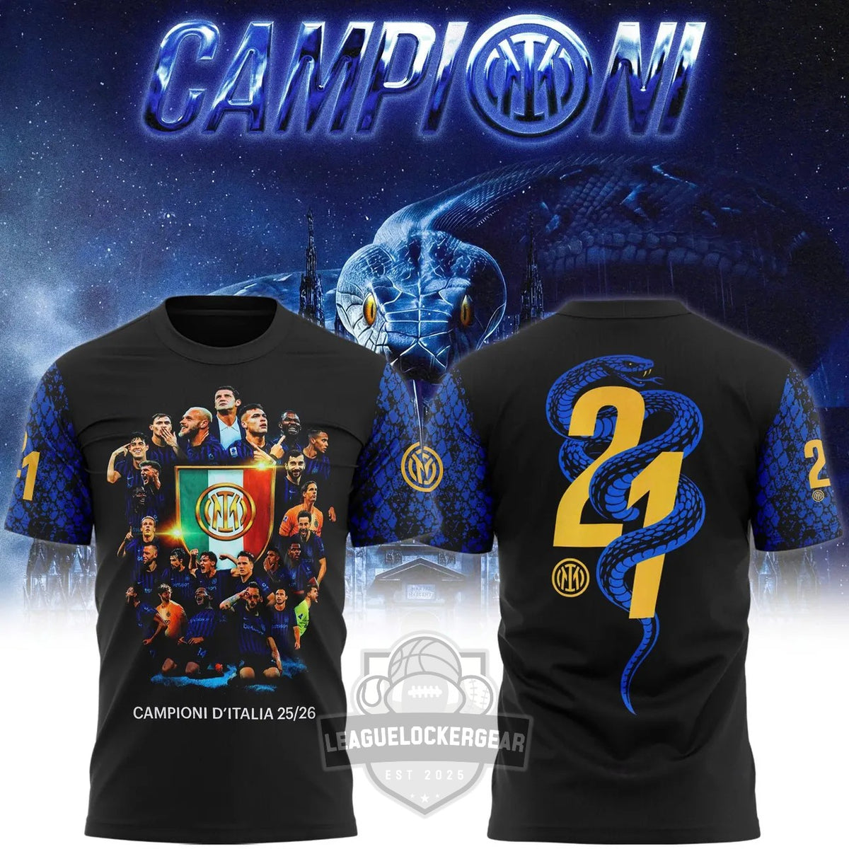 Inter Milan 21st Scudetto 2025/2026 Season Champions T-Shirt - LeagueLockerGear