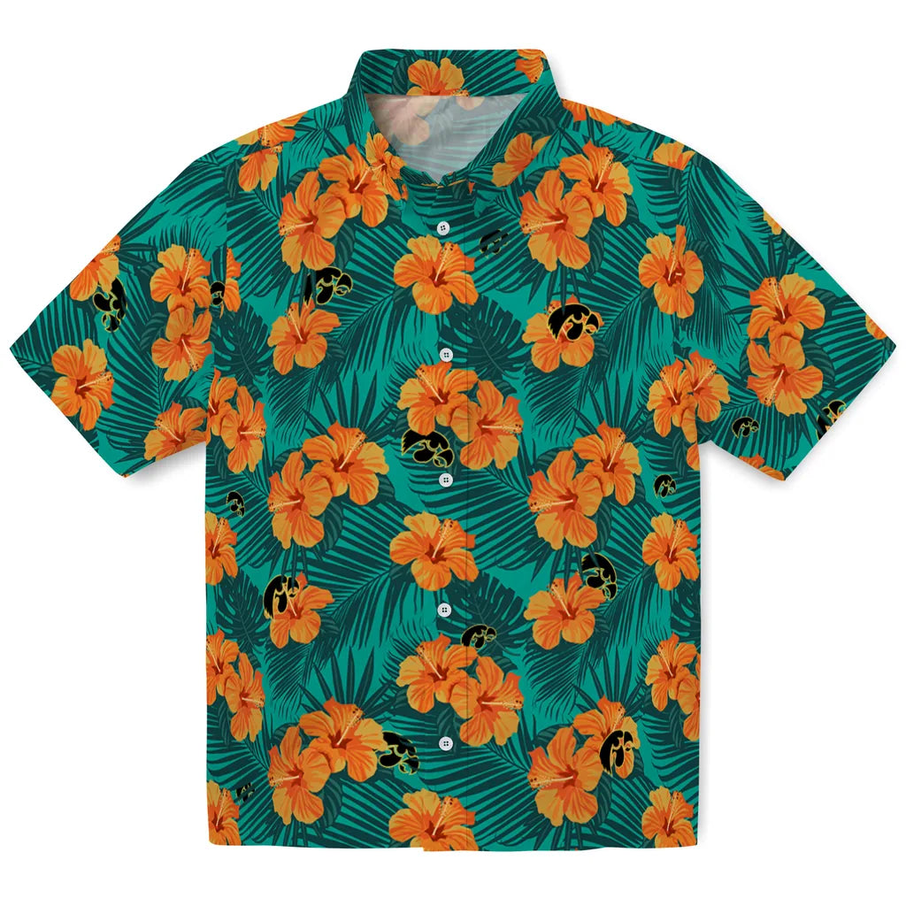 Iowa Hawkeyes Hawaiian Shirt - Hibiscus and Palm Leaves | Hula Hawaiian Shirts