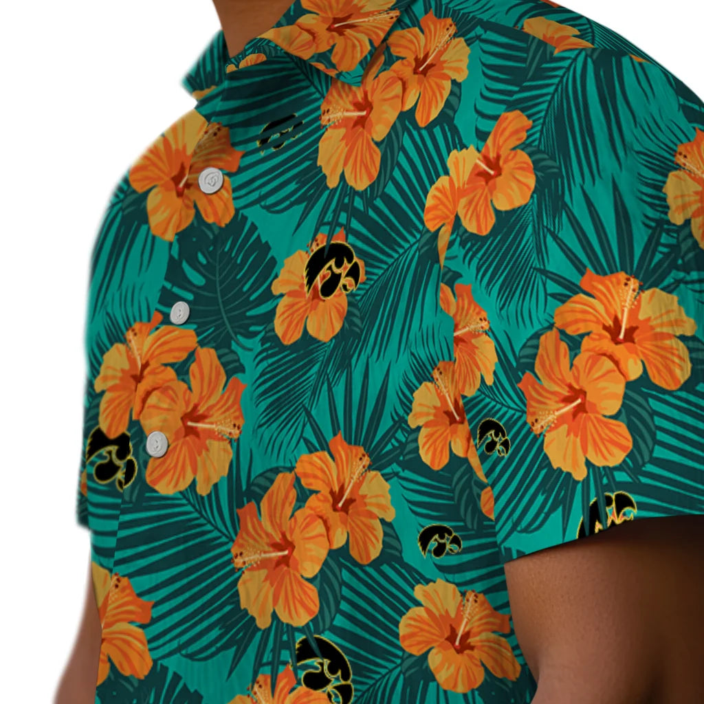 Iowa Hawkeyes Hawaiian Shirt - Hibiscus and Palm Leaves | Hula Hawaiian Shirts