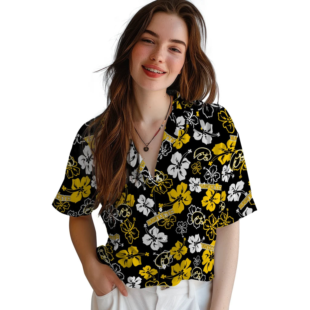 Iowa Hawkeyes Hawaiian Shirt - Hibiscus Flower Design | Hula Hawaiian Shirts