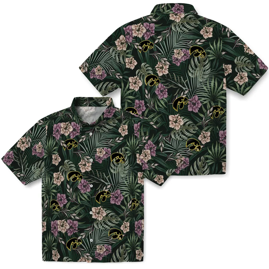 Iowa Hawkeyes Hawaiian Shirt - Hibiscus Leaves Pattern | Hula Hawaiian Shirts