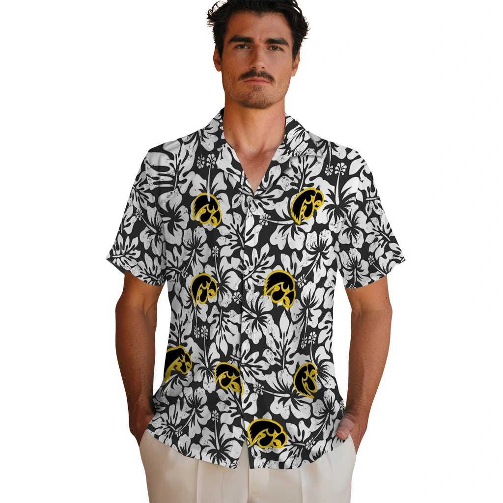 Iowa Hawkeyes Hawaiian Shirt - Hibiscus Motif | Hula Hawaiian Shirts