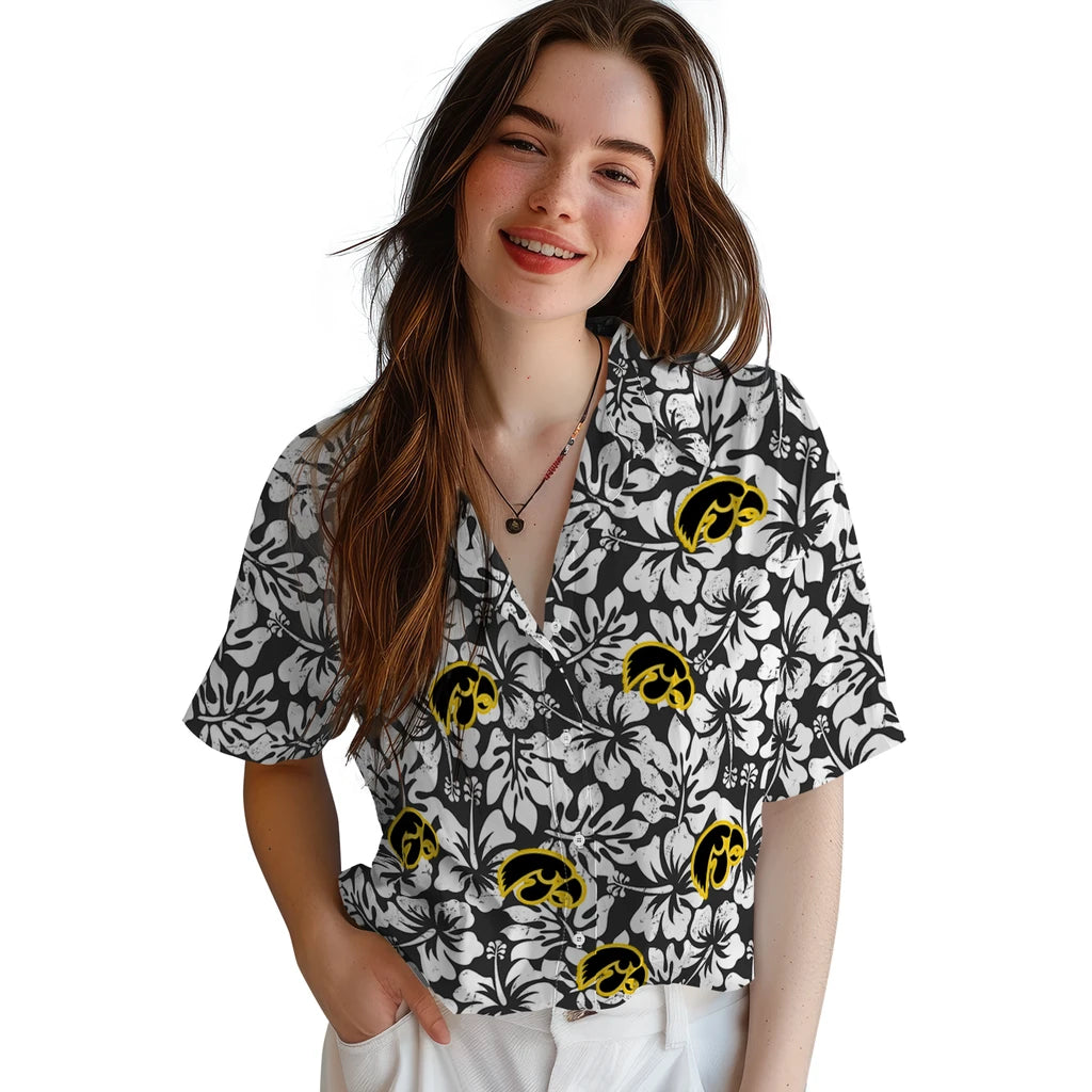 Iowa Hawkeyes Hawaiian Shirt - Hibiscus Motif | Hula Hawaiian Shirts