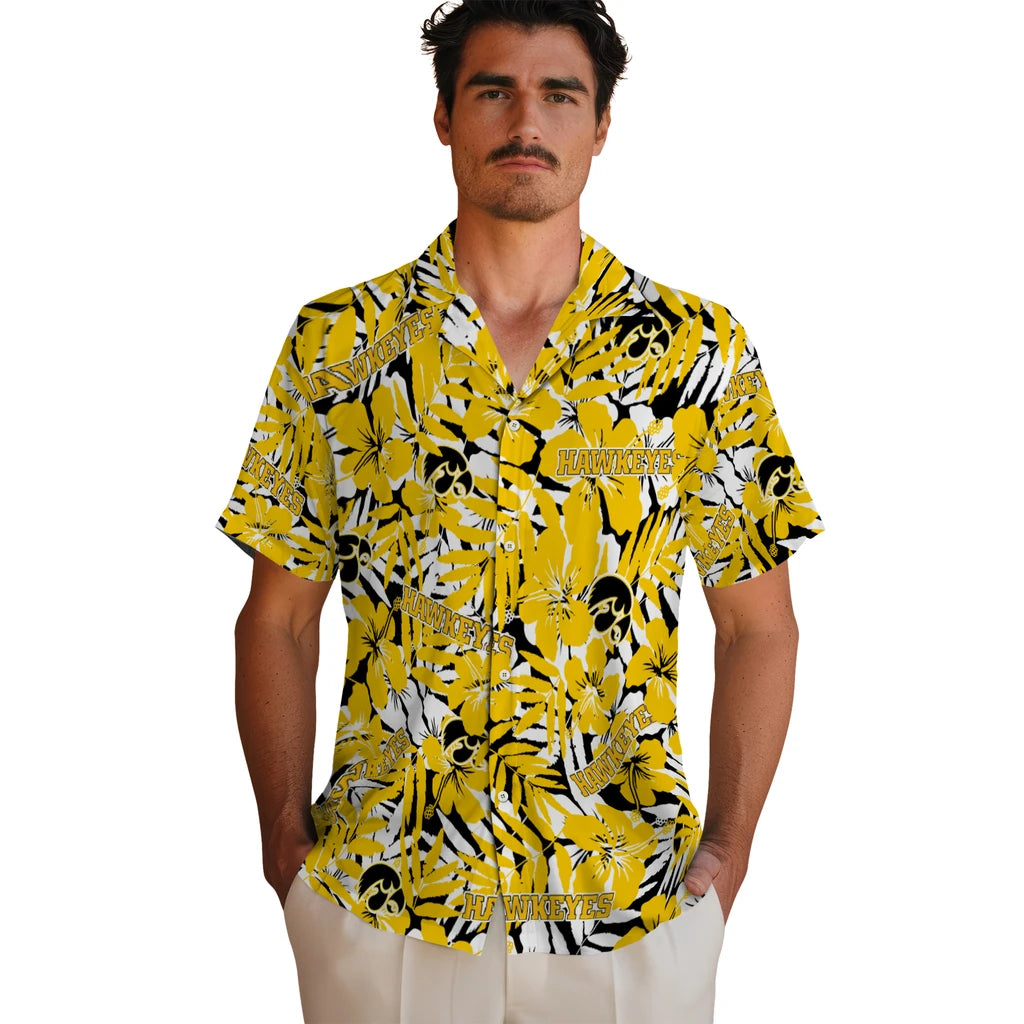 Iowa Hawkeyes Hawaiian Shirt - Hibiscus Overlay | Hula Hawaiian Shirts