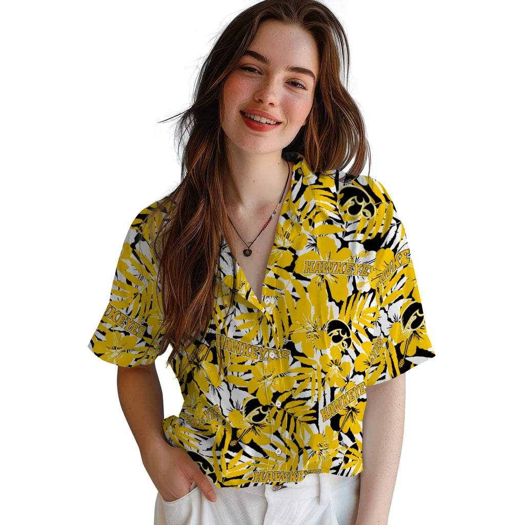 Iowa Hawkeyes Hawaiian Shirt - Hibiscus Overlay | Hula Hawaiian Shirts