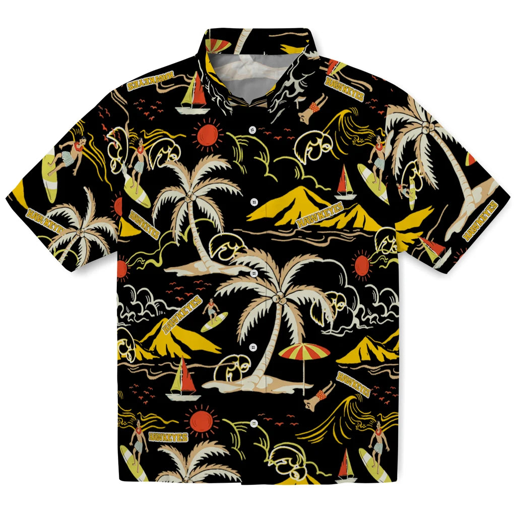 Iowa Hawkeyes Hawaiian Shirt - Palm Tree Island | Hula Hawaiian Shirts