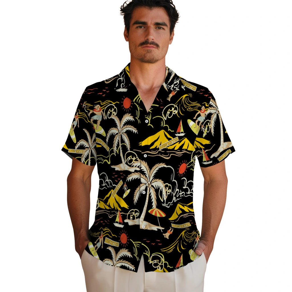 Iowa Hawkeyes Hawaiian Shirt - Palm Tree Island | Hula Hawaiian Shirts
