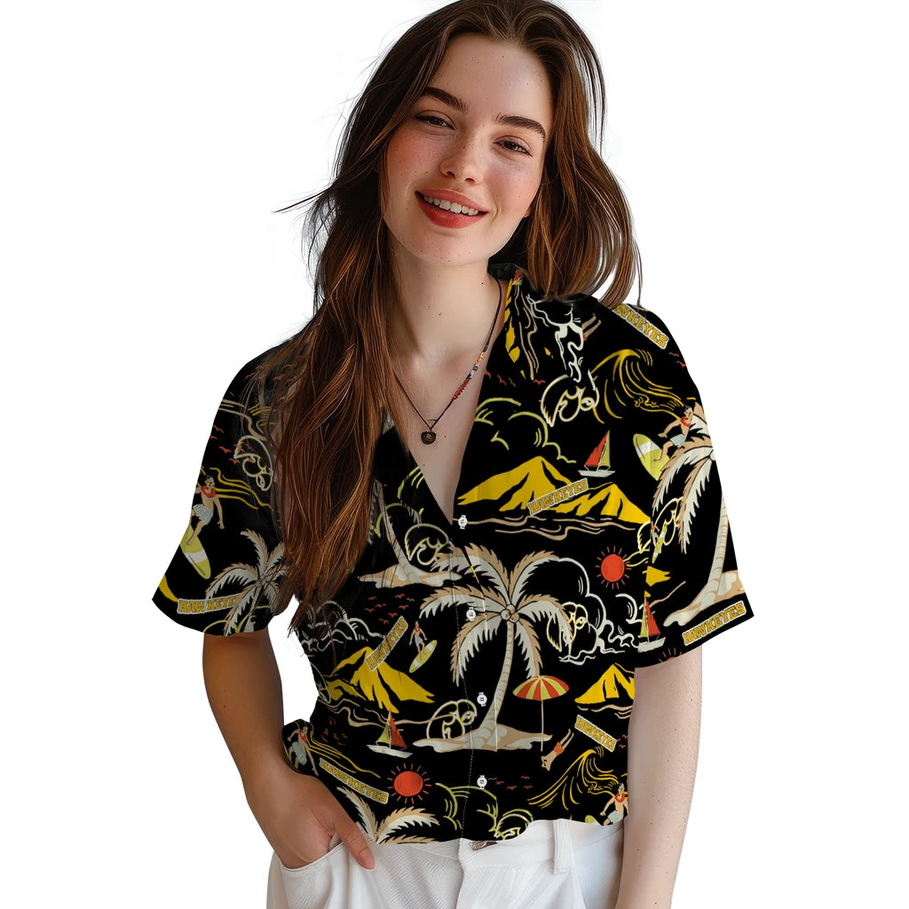 Iowa Hawkeyes Hawaiian Shirt - Palm Tree Island | Hula Hawaiian Shirts