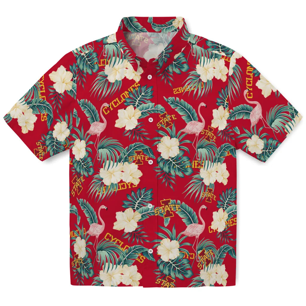 Iowa State Cyclones Hawaiian Shirt - Flamingo and Hibiscus | Hula Hawaiian Shirts