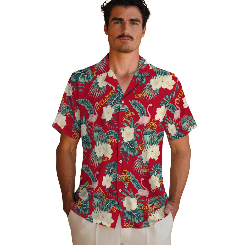 Iowa State Cyclones Hawaiian Shirt - Flamingo and Hibiscus | Hula Hawaiian Shirts