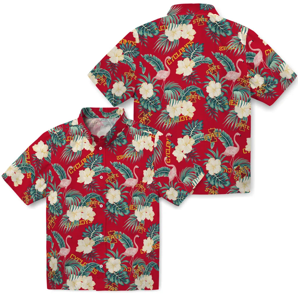 Iowa State Cyclones Hawaiian Shirt - Flamingo and Hibiscus | Hula Hawaiian Shirts