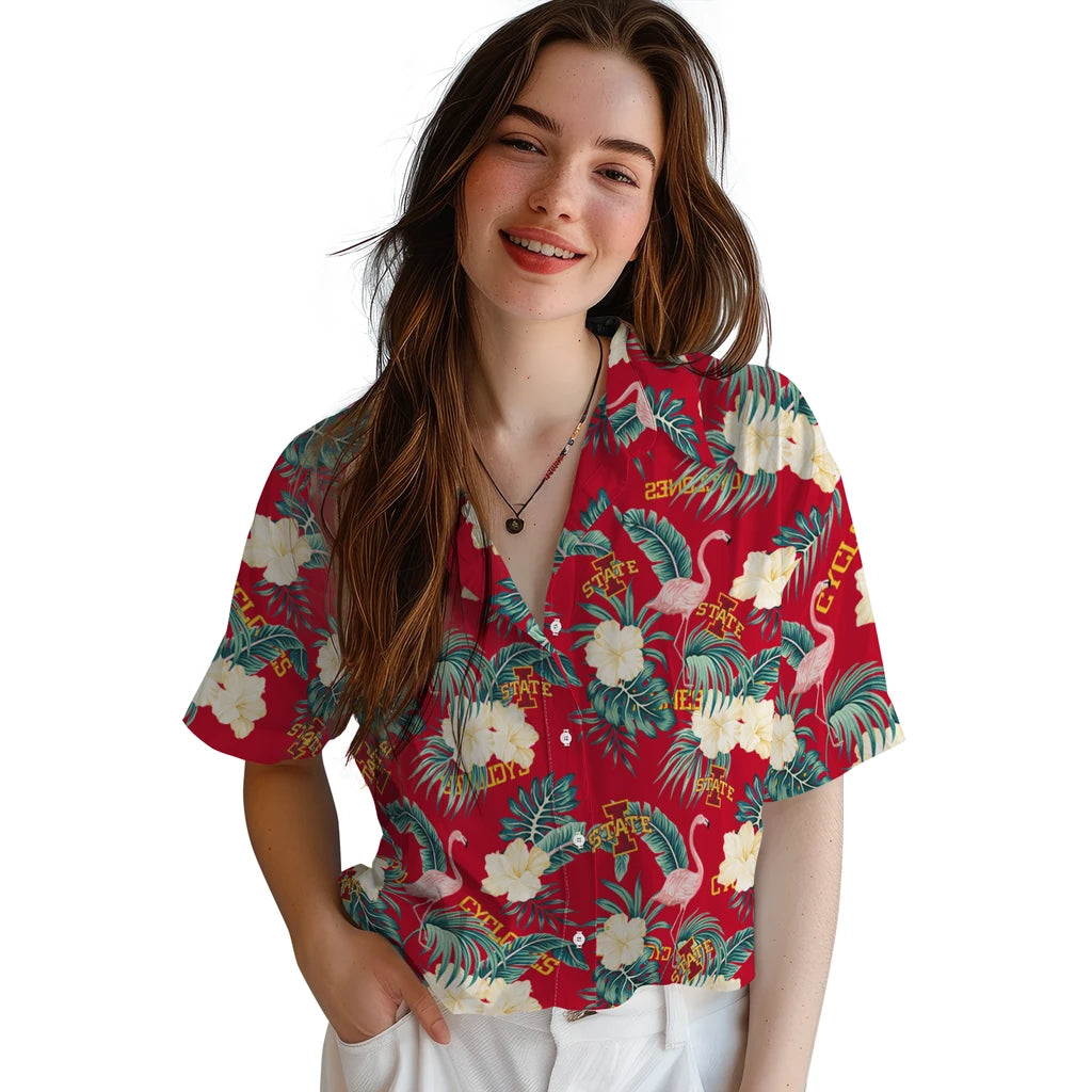 Iowa State Cyclones Hawaiian Shirt - Flamingo and Hibiscus | Hula Hawaiian Shirts
