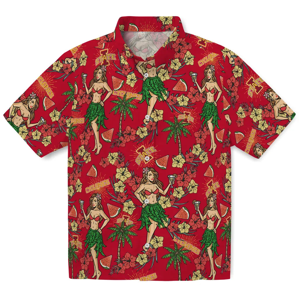 Iowa State Cyclones Hawaiian Shirt - Hawaiian Girls Design | Hula Hawaiian Shirts