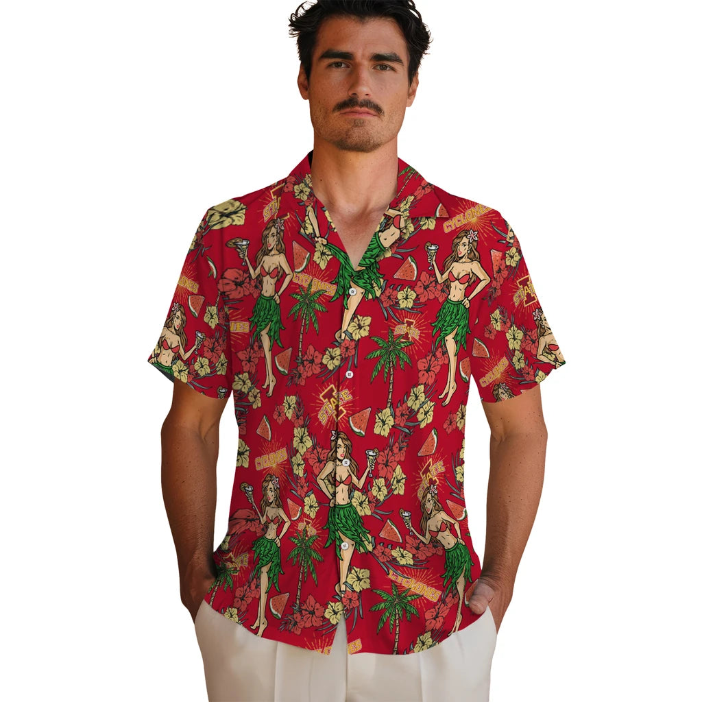 Iowa State Cyclones Hawaiian Shirt - Hawaiian Girls Design | Hula Hawaiian Shirts