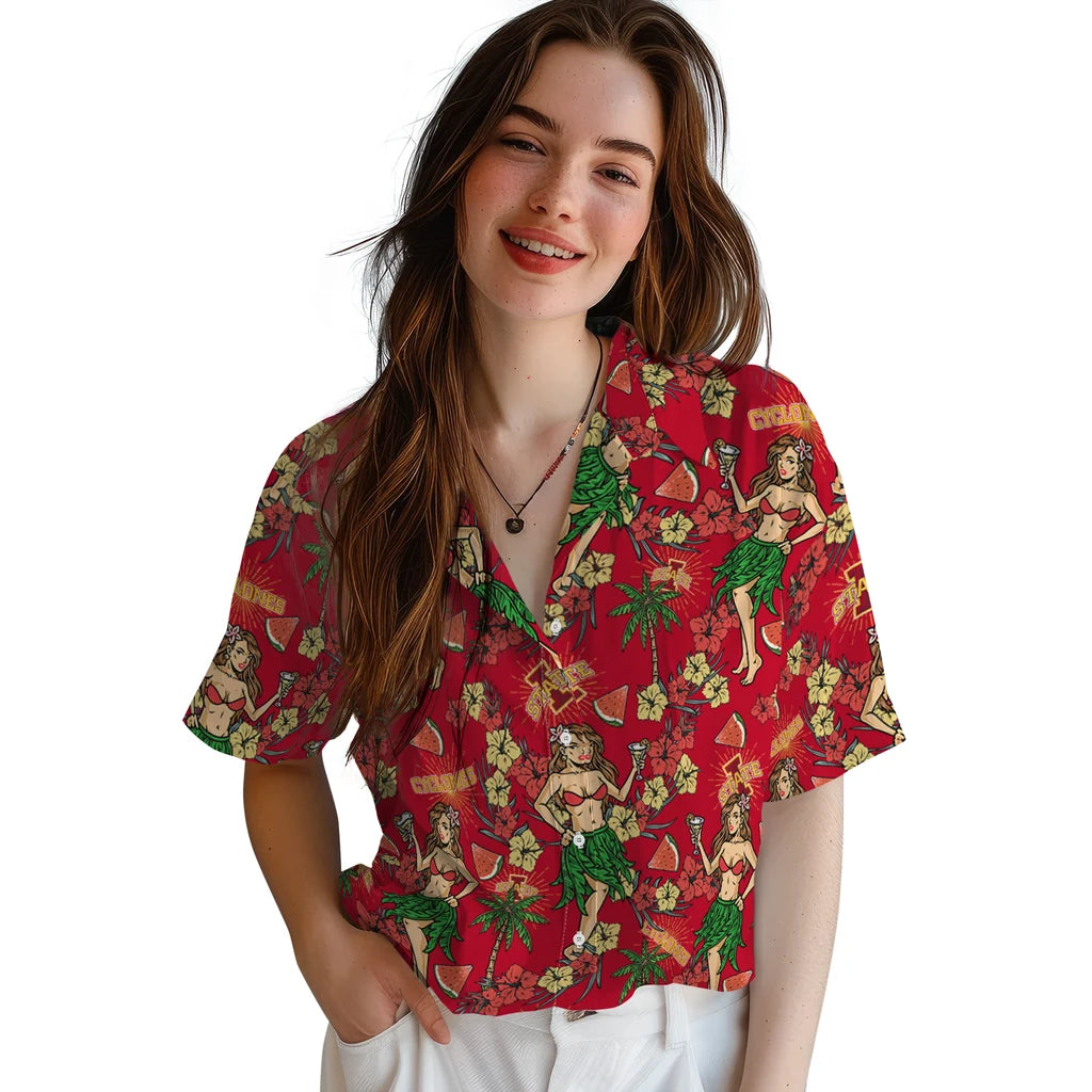 Iowa State Cyclones Hawaiian Shirt - Hawaiian Girls Design | Hula Hawaiian Shirts
