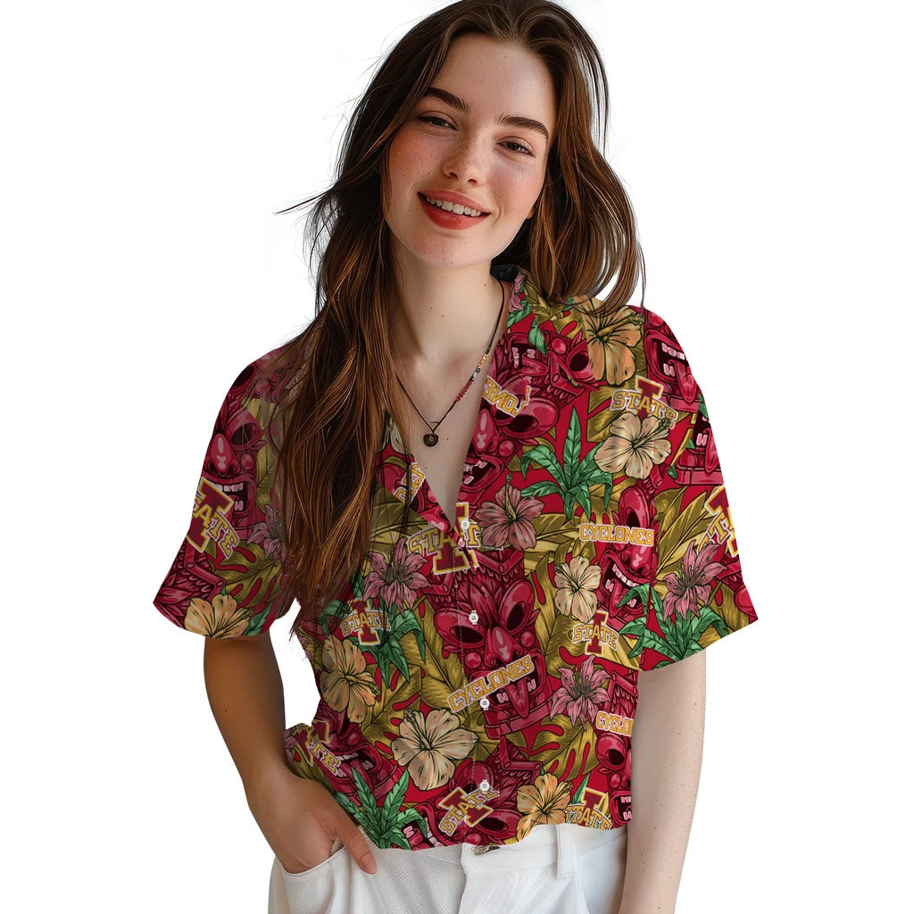 Iowa State Cyclones Hawaiian Shirt - Hibiscus Tiki Jungle | Hula Hawaiian Shirts