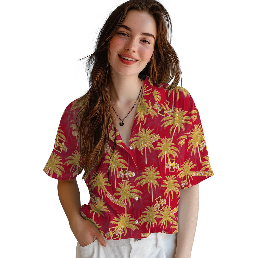 Iowa State Cyclones Hawaiian Shirt - Palm Tree Motif | Hula Hawaiian Shirts