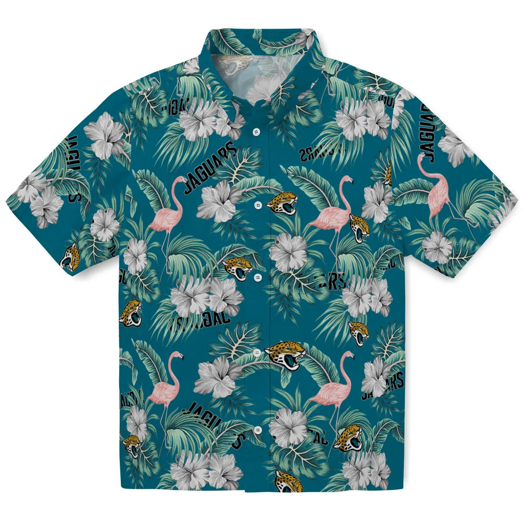 Jacksonville Jaguars Hawaiian Shirt - Flamingo and Hibiscus | Hula Hawaiian Shirts