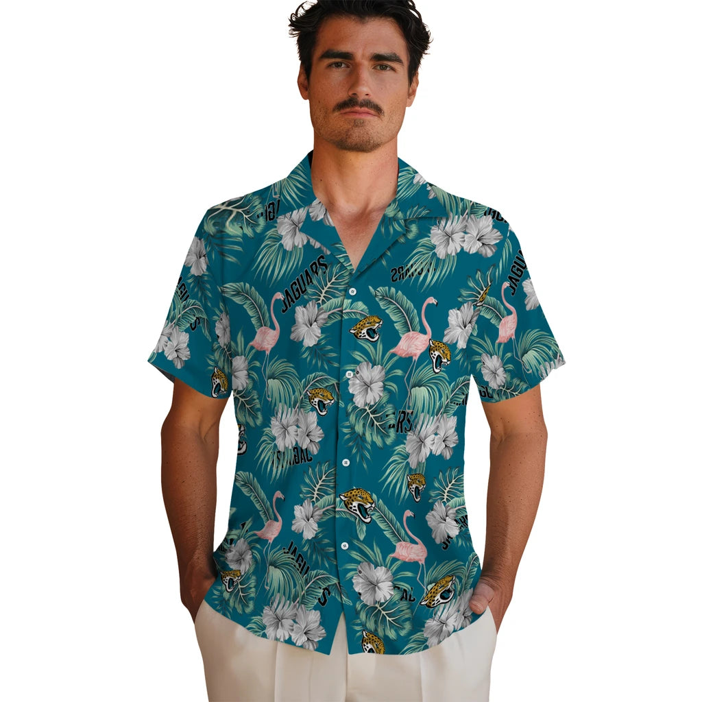 Jacksonville Jaguars Hawaiian Shirt - Flamingo and Hibiscus | Hula Hawaiian Shirts