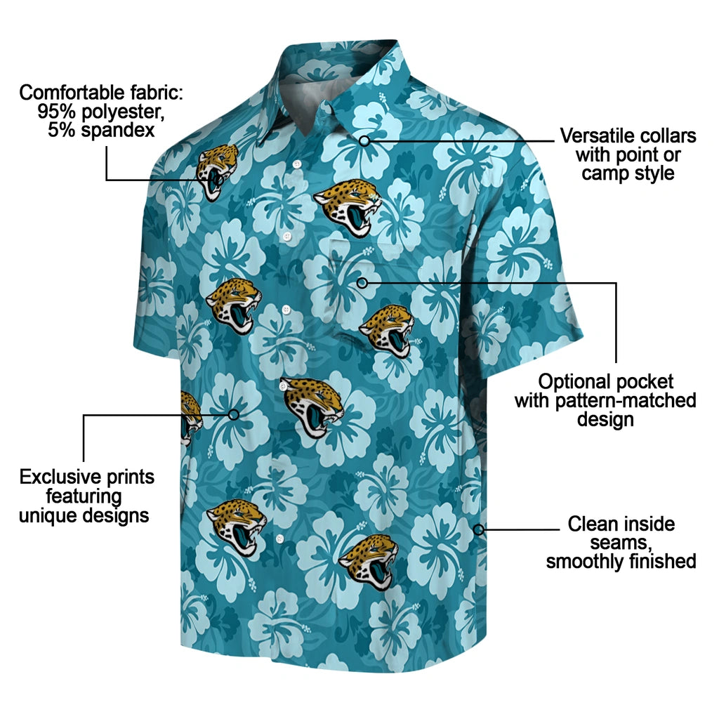 Jacksonville Jaguars Hawaiian Shirt - Hibiscus Cluster | Hula Hawaiian Shirts