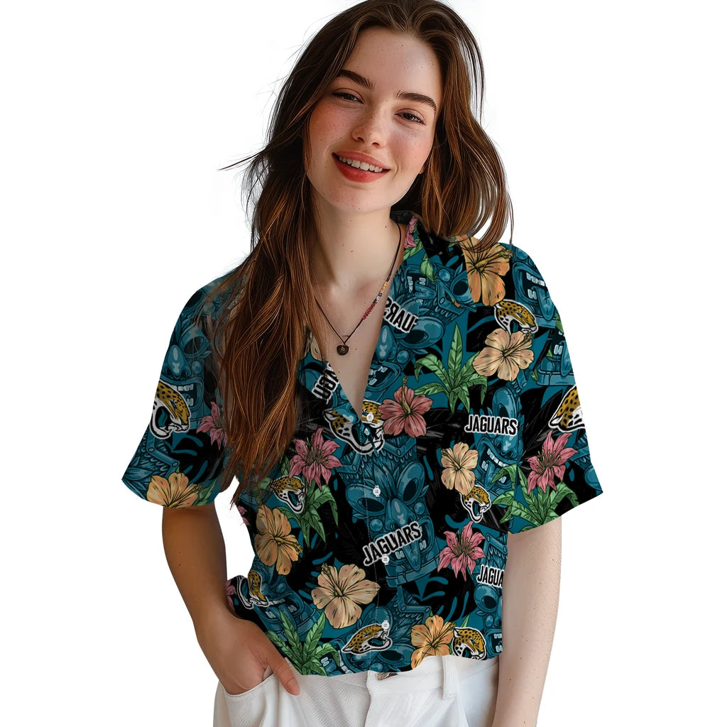Jacksonville Jaguars Hawaiian Shirt - Hibiscus Tiki Jungle | Hula Hawaiian Shirts