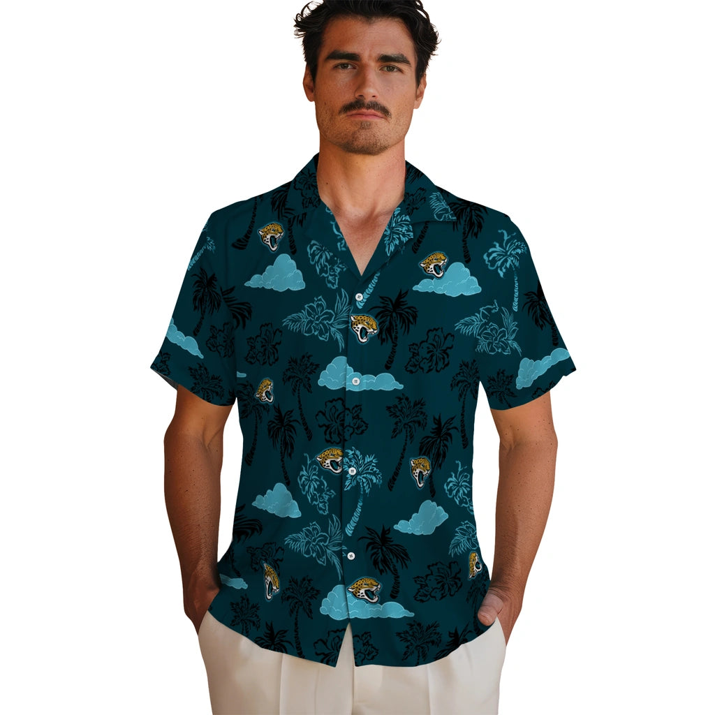 Jacksonville Jaguars Hawaiian Shirt - Palm And Clouds | Hula Hawaiian Shirts