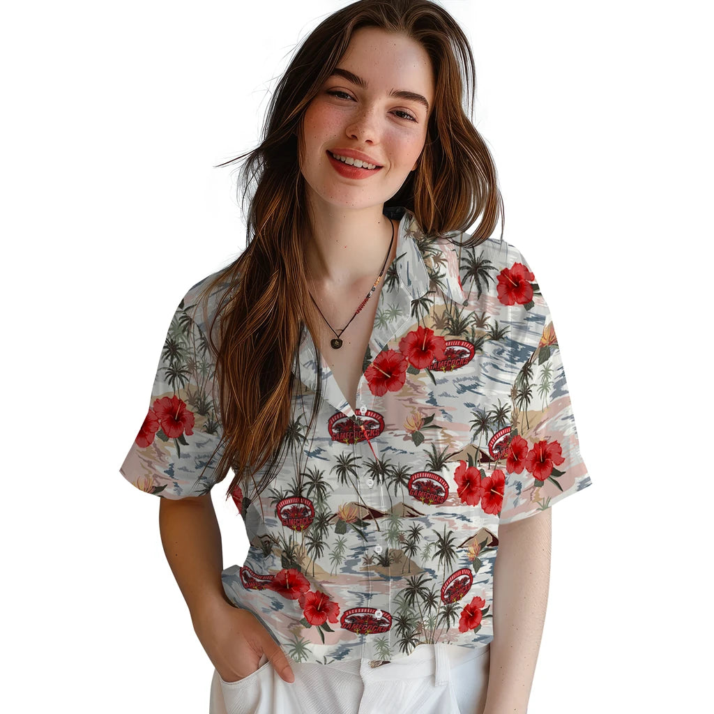 Jacksonville State Gamecocks Hawaiian Shirt - Hibiscus Seaside | Hula Hawaiian Shirts