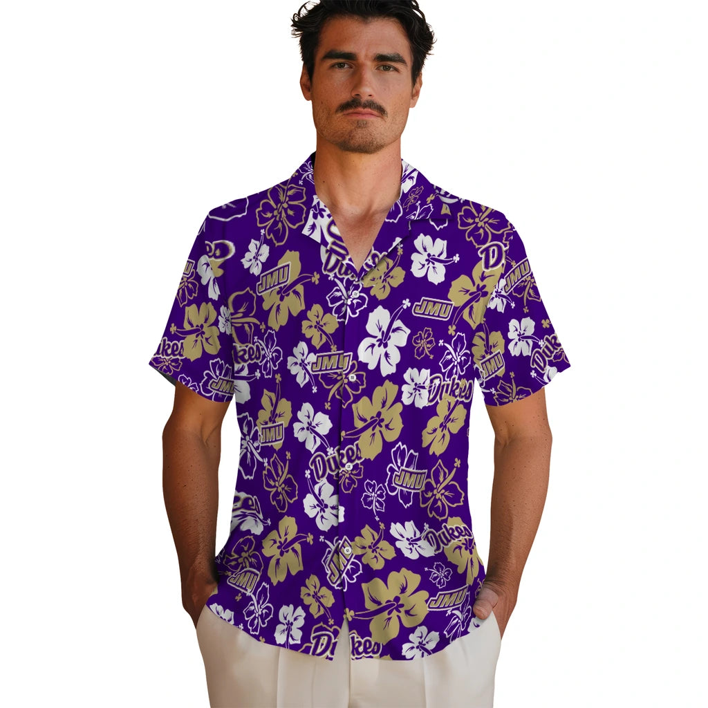 James Madison Dukes Hawaiian Shirt - Hibiscus Flower Design | Hula Hawaiian Shirts