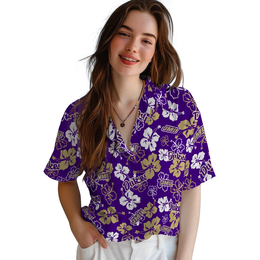 James Madison Dukes Hawaiian Shirt - Hibiscus Flower Design | Hula Hawaiian Shirts