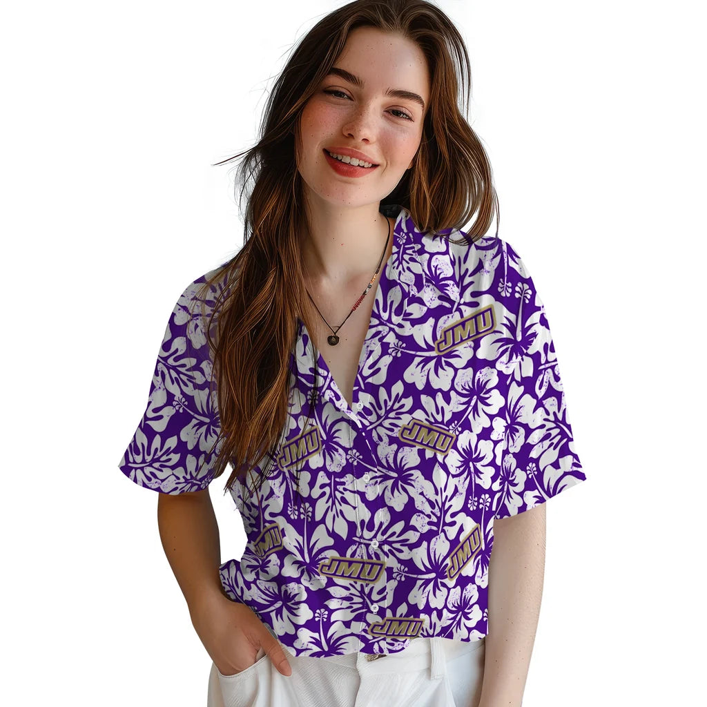 James Madison Dukes Hawaiian Shirt - Hibiscus Motif | Hula Hawaiian Shirts
