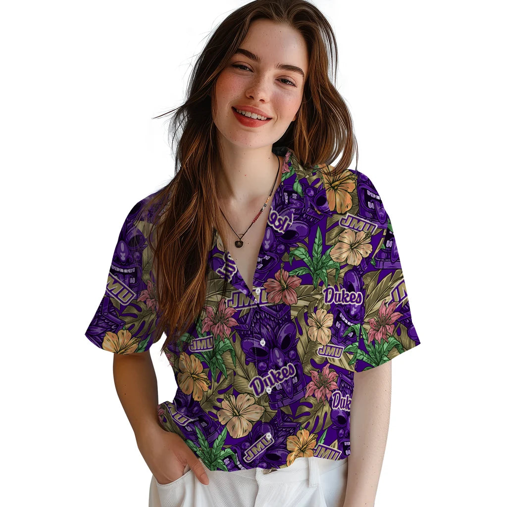 James Madison Dukes Hawaiian Shirt - Hibiscus Tiki Jungle | Hula Hawaiian Shirts