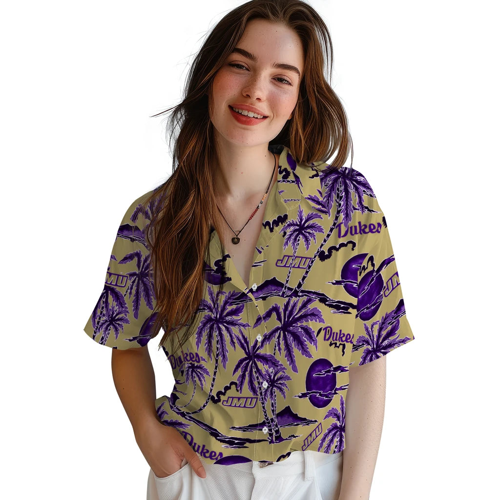 James Madison Dukes Hawaiian Shirt - Palm Sunset | Hula Hawaiian Shirts