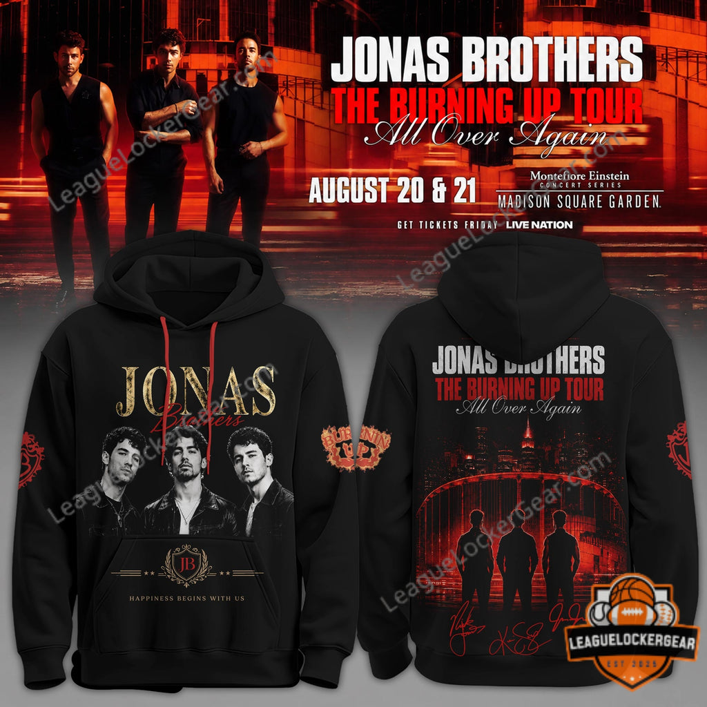 Jonas Brothers The Burning Up Tour All Over Again Hoodie - LeagueLockerGear