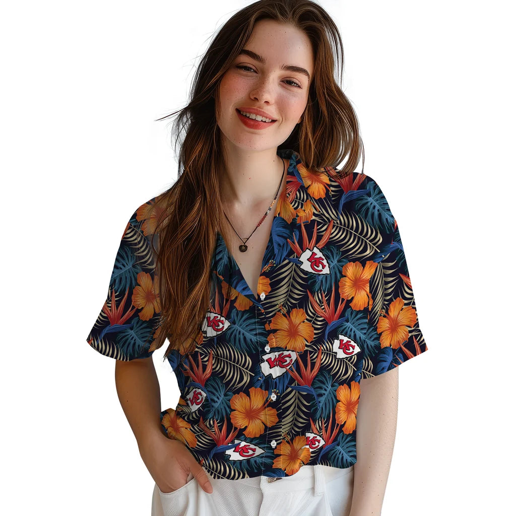 Kansas City Chiefs Hawaiian Shirt - Hibiscus Foliage | Hula Hawaiian Shirts