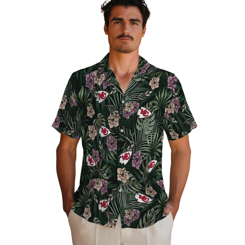 Kansas City Chiefs Hawaiian Shirt - Hibiscus Leaves Pattern | Hula Hawaiian Shirts