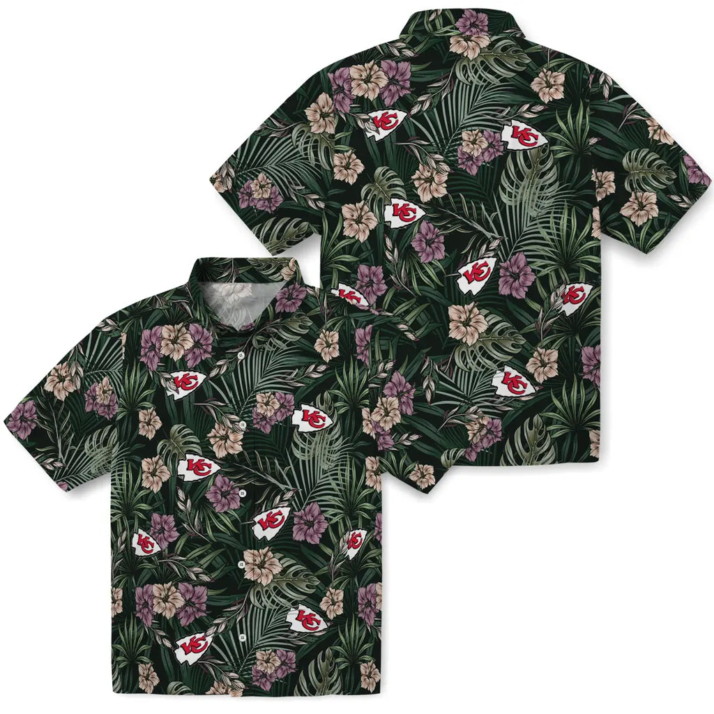 Kansas City Chiefs Hawaiian Shirt - Hibiscus Leaves Pattern | Hula Hawaiian Shirts