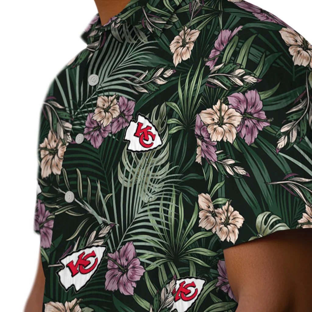 Kansas City Chiefs Hawaiian Shirt - Hibiscus Leaves Pattern | Hula Hawaiian Shirts