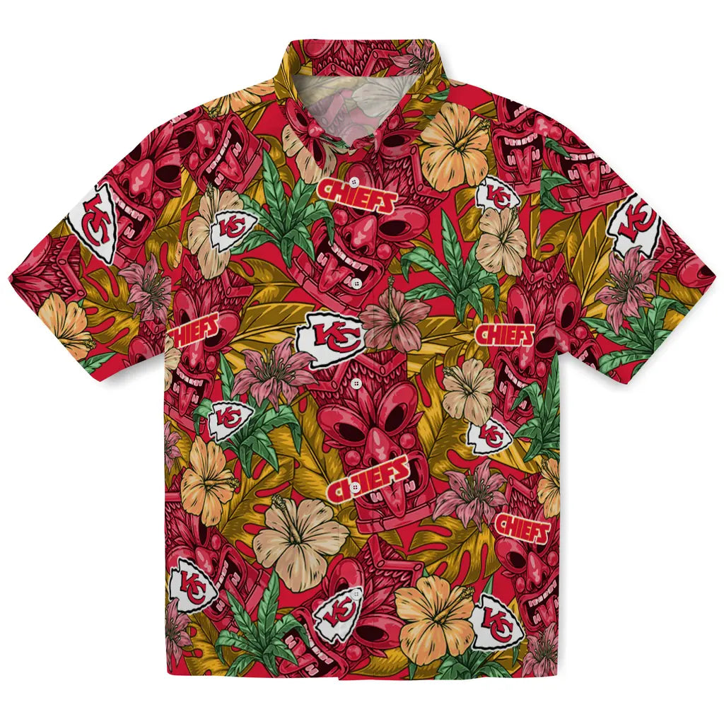 Kansas City Chiefs Hawaiian Shirt - Hibiscus Tiki Jungle | Hula Hawaiian Shirts
