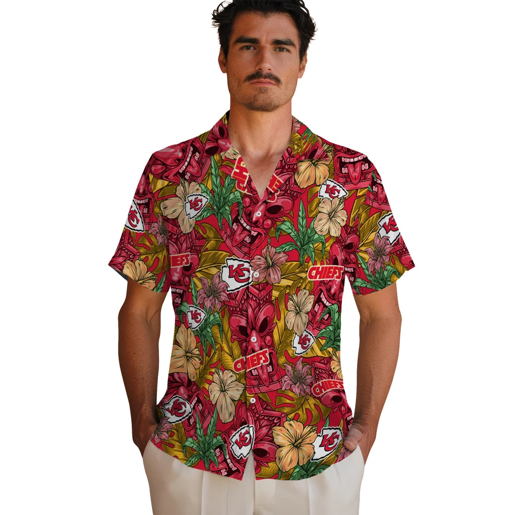 Kansas City Chiefs Hawaiian Shirt - Hibiscus Tiki Jungle | Hula Hawaiian Shirts