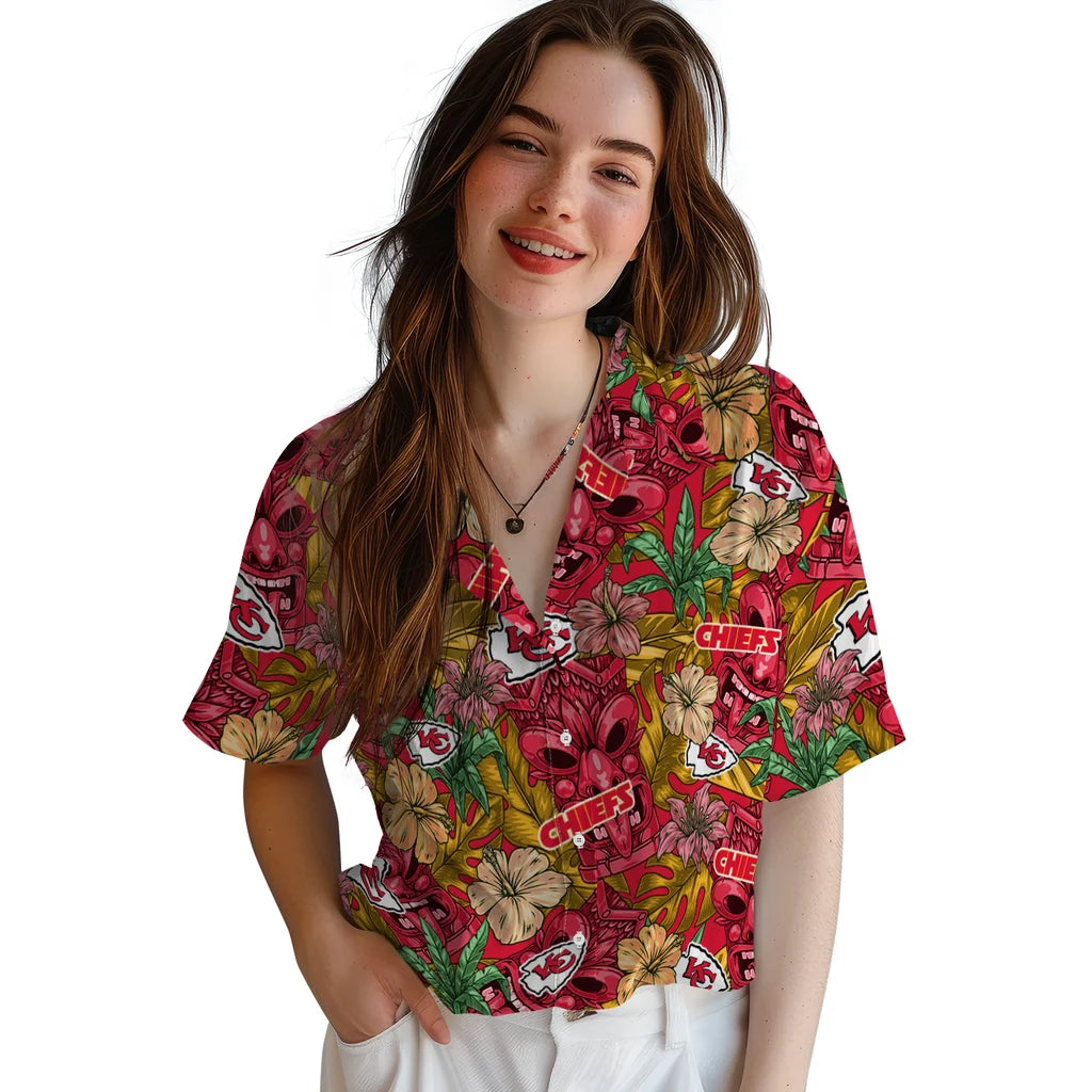Kansas City Chiefs Hawaiian Shirt - Hibiscus Tiki Jungle | Hula Hawaiian Shirts