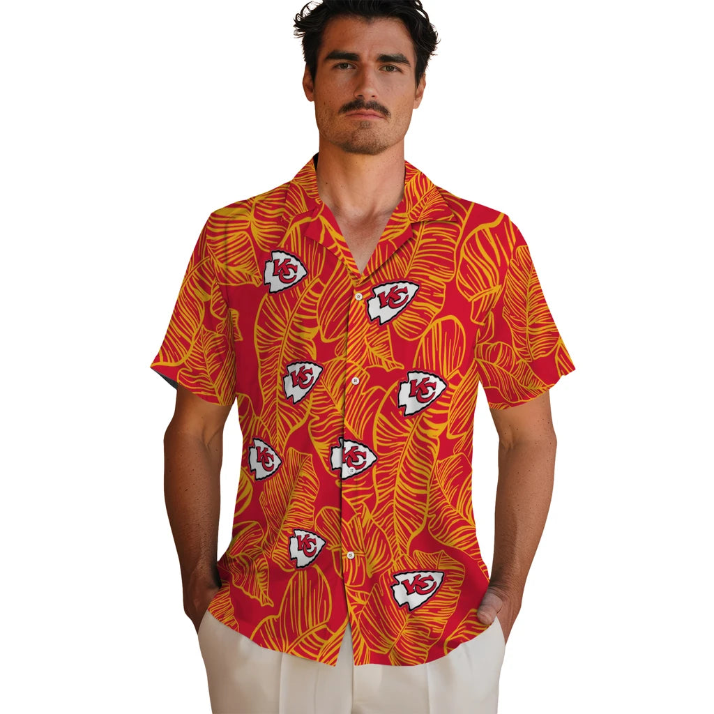 Kansas City Chiefs Hawaiian Shirt - Leaf Outline | Hula Hawaiian Shirts