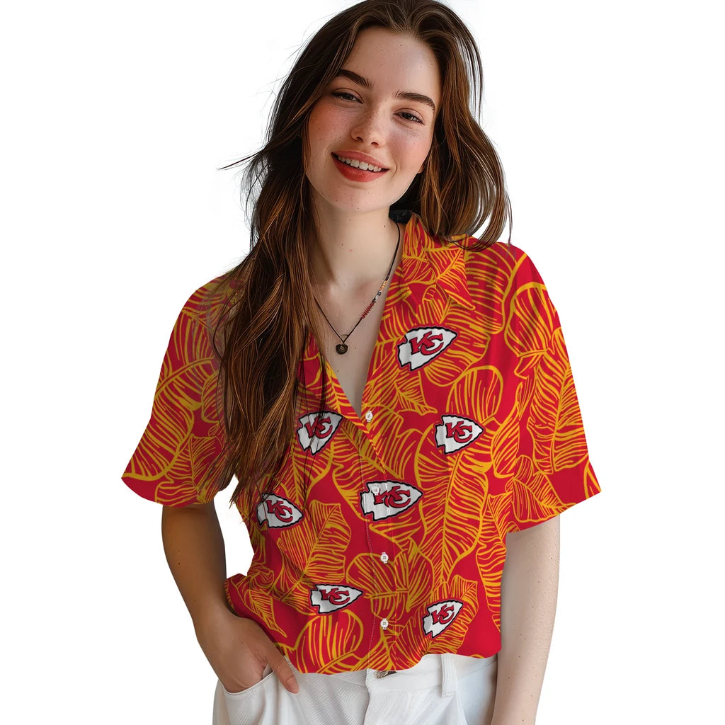 Kansas City Chiefs Hawaiian Shirt - Leaf Outline | Hula Hawaiian Shirts