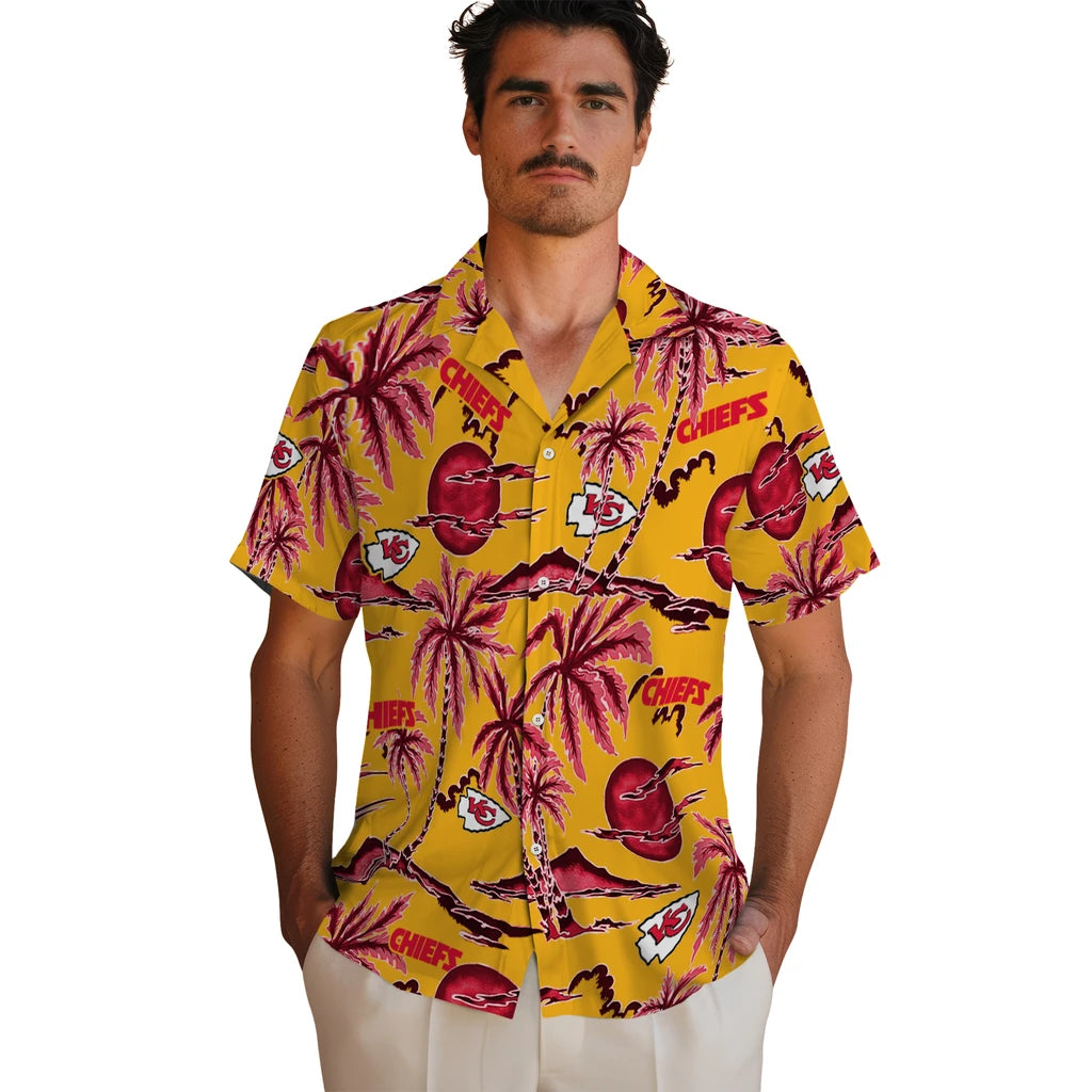 Kansas City Chiefs Hawaiian Shirt - Palm Sunset | Hula Hawaiian Shirts